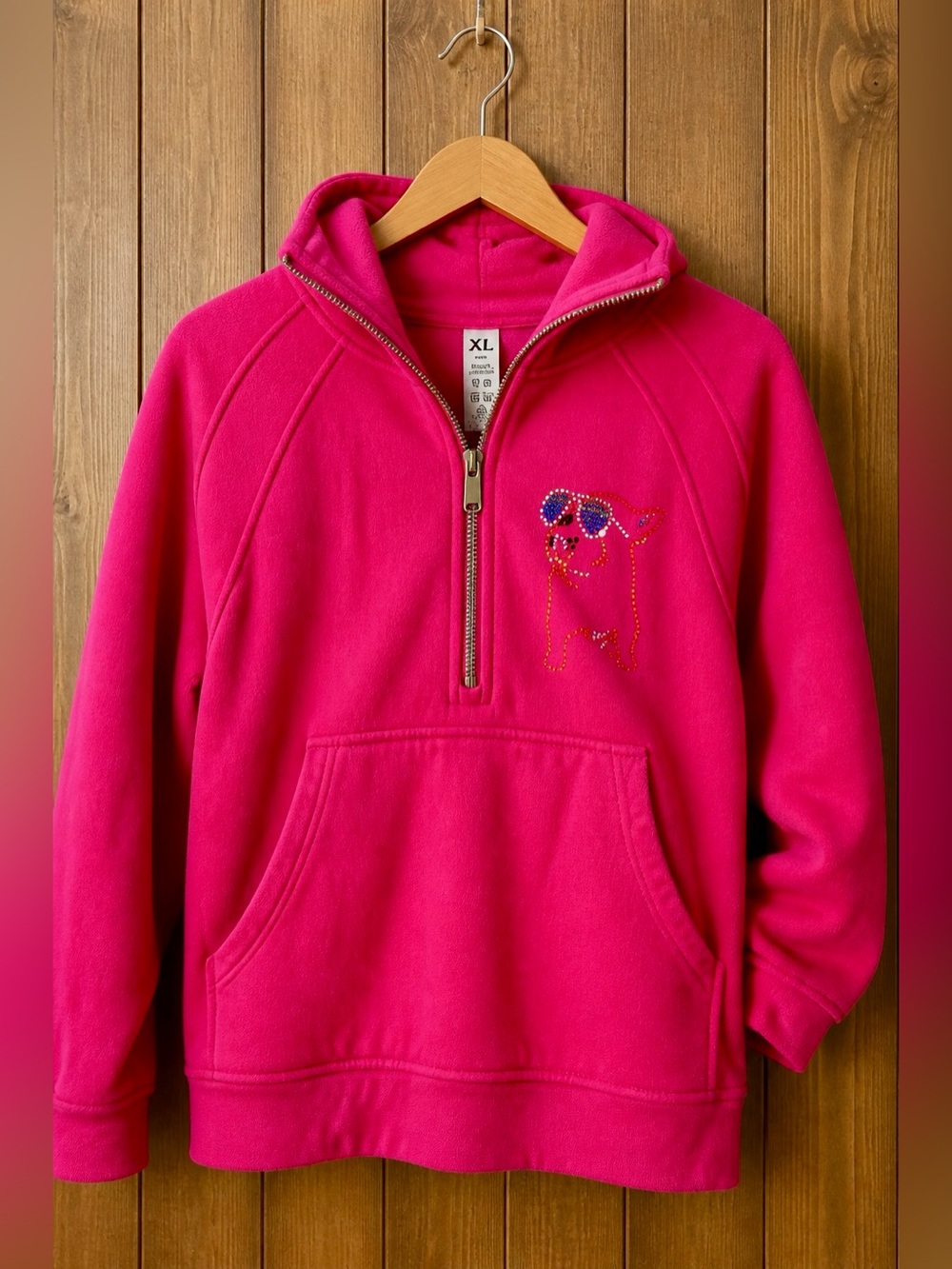 pink hoodie with rhinestone bulldog